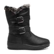 Softlites Womens Boots Black Adults Ladies Calf Comfort Faux Fur Trim SIZE
