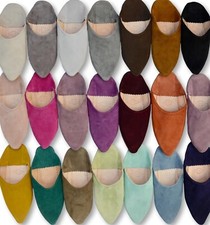 WOMENS MOROCCAN LEATHER SUEDE POINTY POINTED BABOUCHE SLIPPERS SHEEPSKIN SLIDES