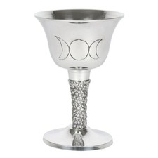 SILVER METAL MOON CHALICE GOTH WICCA PAGAN GODDESS WOMB WINE GOBLET RITUAL ALTER