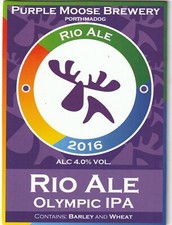 UNUSED PUMP CLIP FRONT  - PURPLE MOOSE BREWERY - RIO ALE OLYMPIC IPA