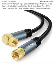 Thzzhnno TV Aerial F-type Coaxial Cable Right Angle 7.5M