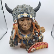 Native American Medicine Man Statue – Tribal Buffalo Headdress Decor Bust 