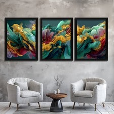 Abstract Teal Gold Wall Art