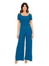 Rene Ruiz Short Sleeve One Piece Pantsuit Jumpsuit Teal Size Small 4 NWT rt$500