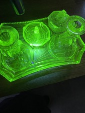 Art Deco Uranium Glass Dressing Table Set (5) pc