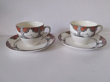 2x 1920s CROWN DUCAL ORANGE TREE CUPS & SAUCERS A1211 - EXCELLENT CONDITION 