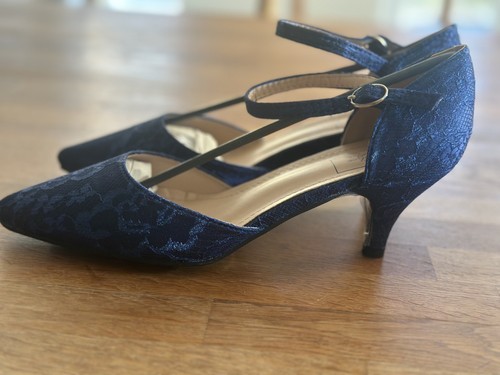 Women navy lace ankle strap - lace,