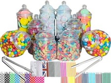 10 Plastic Sweet Jars 5 styles 2 tongs 50/100 bags Candy Buffet Retro Party
