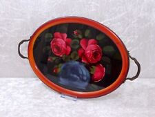 Antique Serving Tray - Vintage around 1900 - Red Roses - Hand Painted Behind