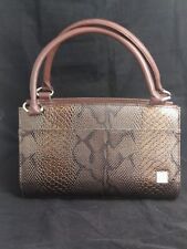 MICHE FAUX SNAKESKIN HANDBAG BROWN METALLIC BRONZE TEXTURED GOLD LOGO ZIPPER
