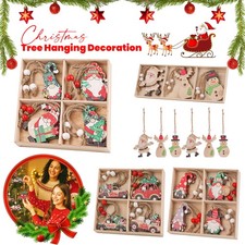 Rustic Wooden Xmas Tree Decorations 12pcs Gnome Car Christmas Hanging Ornaments