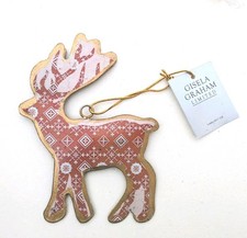 GISELA GRAHAM PINK LARGE TIN REINDEER BEAUTIFULLY DECORATED XMAS TREE BAUBLE