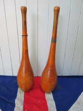 LARGE ATTRACTIVE ANTIQUE VINTAGE WOODEN EXERCISE JUGGLING GYM CLOWNS CLUBS 
