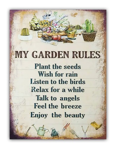 Garden rules metal sign - garden, "
