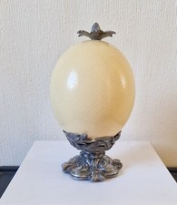 Art Nouveau Ostritch Egg Pewter Pedestal Mounted Palm Finial Ornament Antique