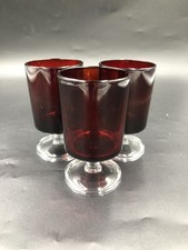 Vintage 3 X  Red Glass Port Sherry Dessert Wine Glasses Luminarc French 9cm High