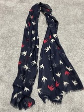 George Swallow Bird Print Women’s Scarf, 180cm x 70cm, Worn Once, Navy, Winter