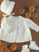 Baby Matinee Coat, Bonnet, Bootees Knitting Pattern18-19" Double Knitting 384DK