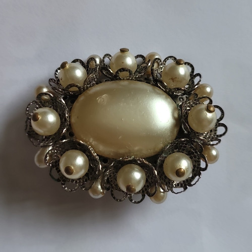 Silver tone filigree oval - silver,
