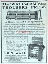 'WATTS-CAM' Patent Trouser Press Advert - Original Vintage 1923 Print