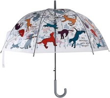 Ladies Dome See Through Umbrella It's Raining Cats & Dogs Automatic Open Brolly