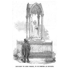 EPWORTH Monument to John Wesley - Antique Print 1856