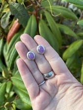 925 Sterling Silver Lavender Jade Set Oval Stud Earrings (1cm)