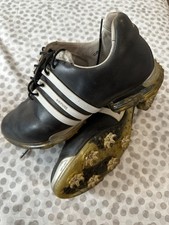Adidas adiPURE ClimaProof Golf Shoes UK 9 Black White Leather Spikes