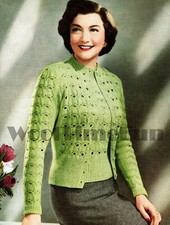 Knitting Pattern Vintage 1950s Lace Patterned Twin Set/Cardigan/Jumper. 36"-38"