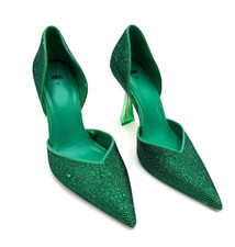 Zara Green Pointed Toe Women' Shoes Slingback Heels with Stone Detail Size 36