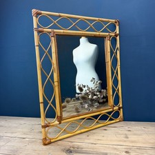 VINTAGE RETRO MID CENTURY BAMBOO CANE RATTAN BOHO RECTANGLE FRAME WALL MIRROR