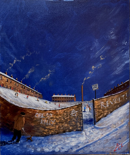 Snowy urban scene signed - signed, oil