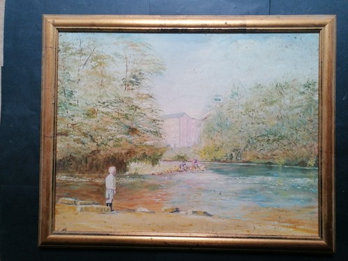 Vintage landscape oil - oil, painting