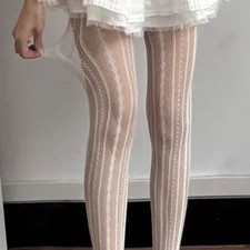 Hollowed Rhombus Striped Lace Pattern Tights  JK Lolita Girls