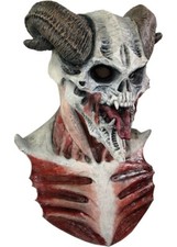 Halloween Costume - Skull Demon Mask - Horned Devil Face and Neck Head - Latex