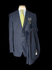 BNWT Men’s The Label Navy Pure Wool Suit 46 Ex Long / W40” Nailhead Big & Tall