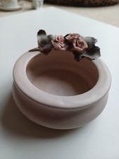 Small Stoneware Bowl With Roses - dressing table/pot pouri/sweets/jewellery