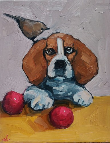 Beagle dog oil painting vivek - oil,