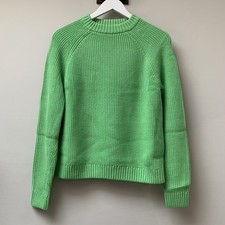 Ladies M&S Merino Wool & Cotton Jumper Size L Textured Ribbed NWOT Bright Green