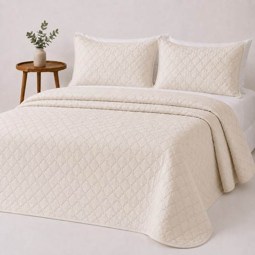 Cream quilted bedspread set - quilted,