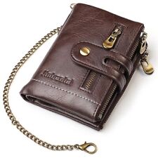 Leather Wallet Men's RFID Blocking Coin Pocket Card Slots Chain Premium Stock UK