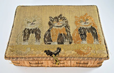VINTAGE LOUIS WAIN STYLE CATS STRAW WORK STORAGE SEWING BOX
