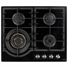 electriQ 60cm 4 Burner Gas on Glass Hob - Black EQGH6042VOL
