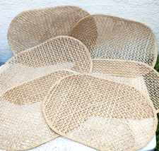 Rattan Oval Place Mats Natural Woven String x6 Boho Country Kitchen Dining Large