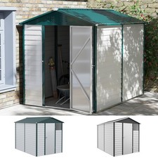 9x6FT Metal Garden Shed Outdoor Storage Shed w/ Sloped Roof Lockable Door