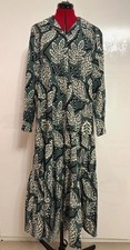 ZARA Green, Black and Cream 100% Cotton Floral Midi Shirt Dress Size L
