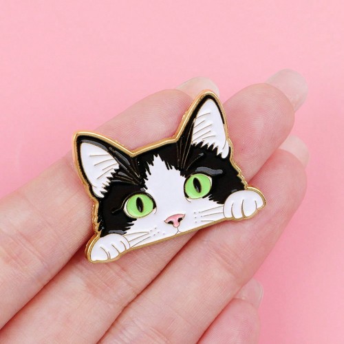 Black white cat peeking - black,