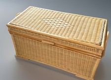 Vintage Wicker/Cane Large Storage Box with Lid Decorative Basket with Handles