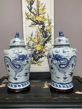 XL 50cm Hand-Painted Dragon Ginger Jar – Blue & White Porcelain Price for 1
