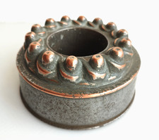 ANTIQUE VICTORIAN ROUND COPPER TIN JELLY CAKE MOULD MOLD DESERT ASPIC 5½" (B)